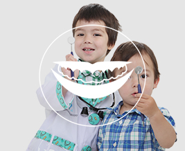 mall kids playing with dentist tools