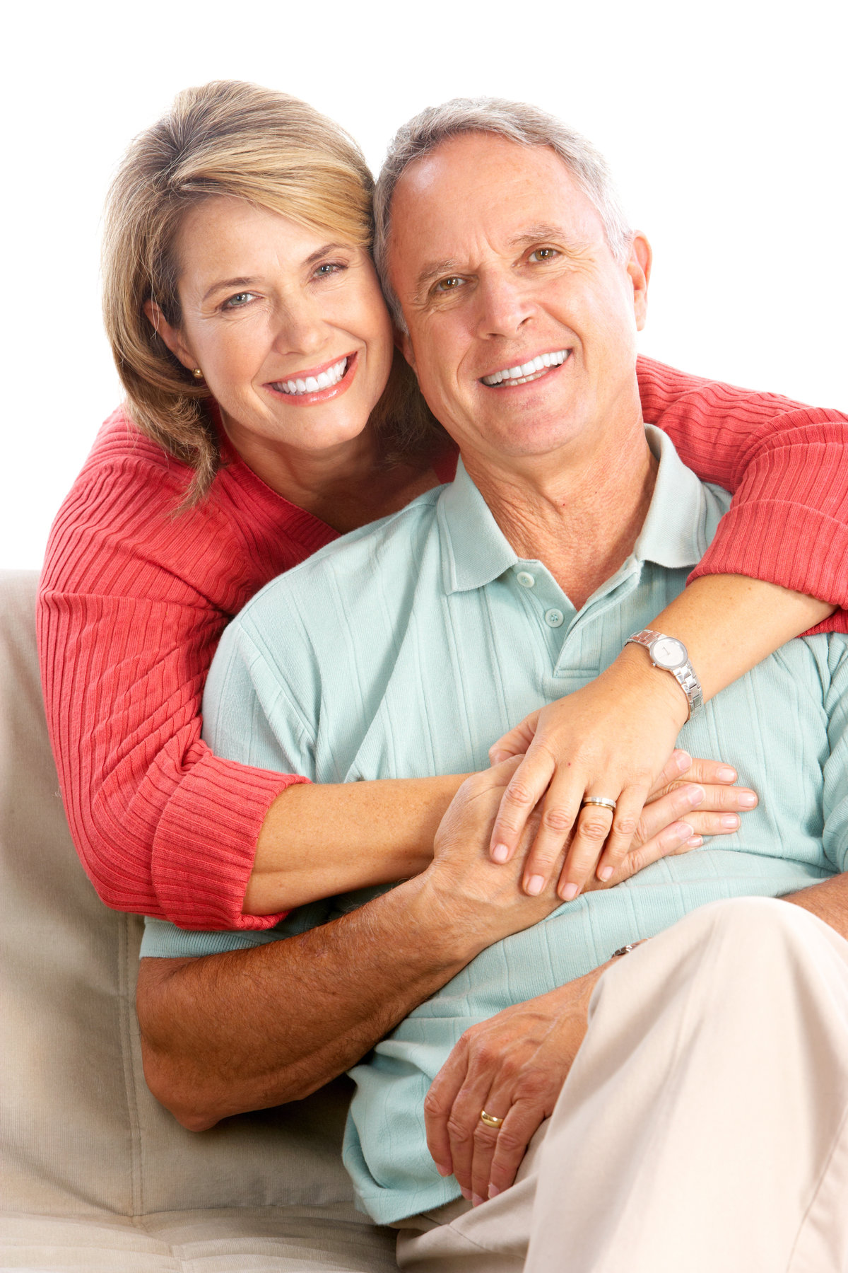 Happy seniors couple in love. Isolated over white background